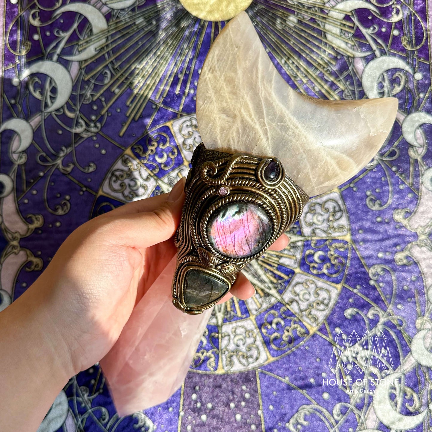 Natural Handmade Crystal Quartz Wand/Magic Witch Crystal Wand/Moonstone Rose Quartz Labradorite Wand/Chakra Healing/Manifest Altar Tool