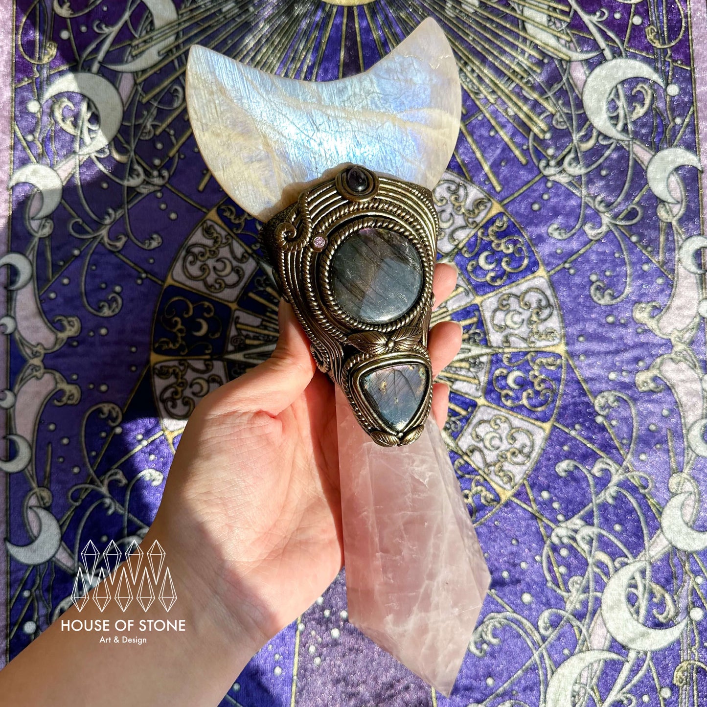 Natural Handmade Crystal Quartz Wand/Magic Witch Crystal Wand/Moonstone Rose Quartz Labradorite Wand/Chakra Healing/Manifest Altar Tool