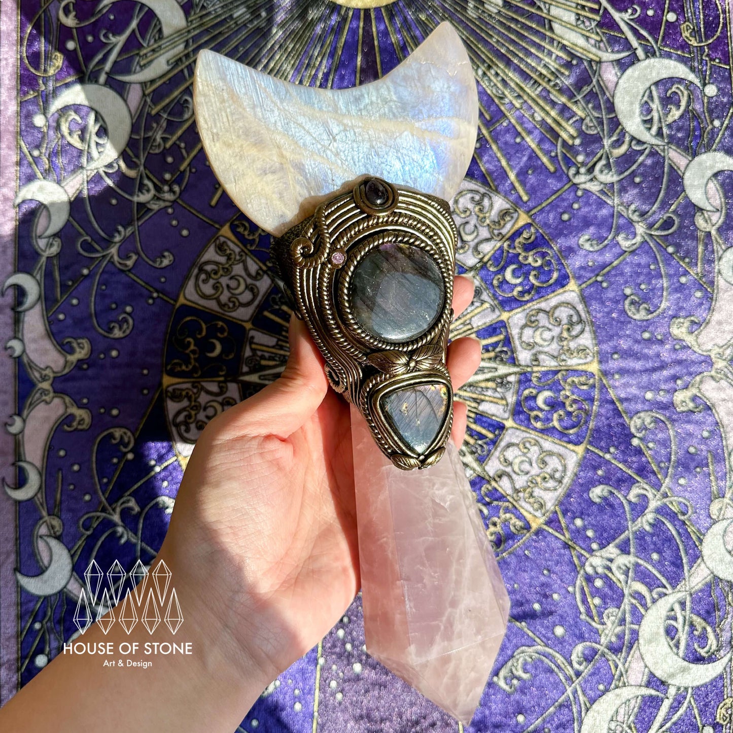 Natural Handmade Crystal Quartz Wand/Magic Witch Crystal Wand/Moonstone Rose Quartz Labradorite Wand/Chakra Healing/Manifest Altar Tool