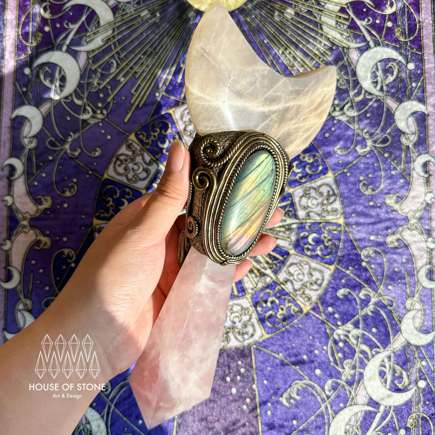 Natural Handmade Crystal Quartz Wand/Magic Witch Crystal Wand/Moonstone Rose Quartz Labradorite Wand/Chakra Healing/Manifest Altar Tool