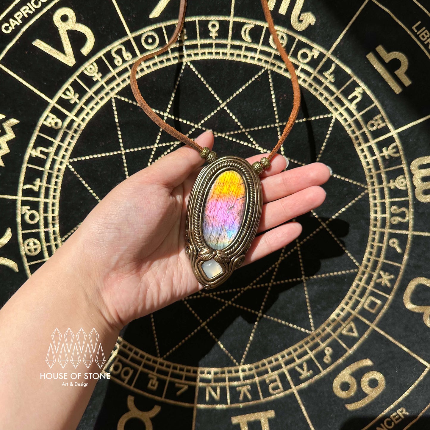 Natural Handmade Labradorite Pendant Necklace/Magic Labradorite Crystal Double-sided Pendant/Agate Labradorite Jewelry/Chakra/Altar Tool