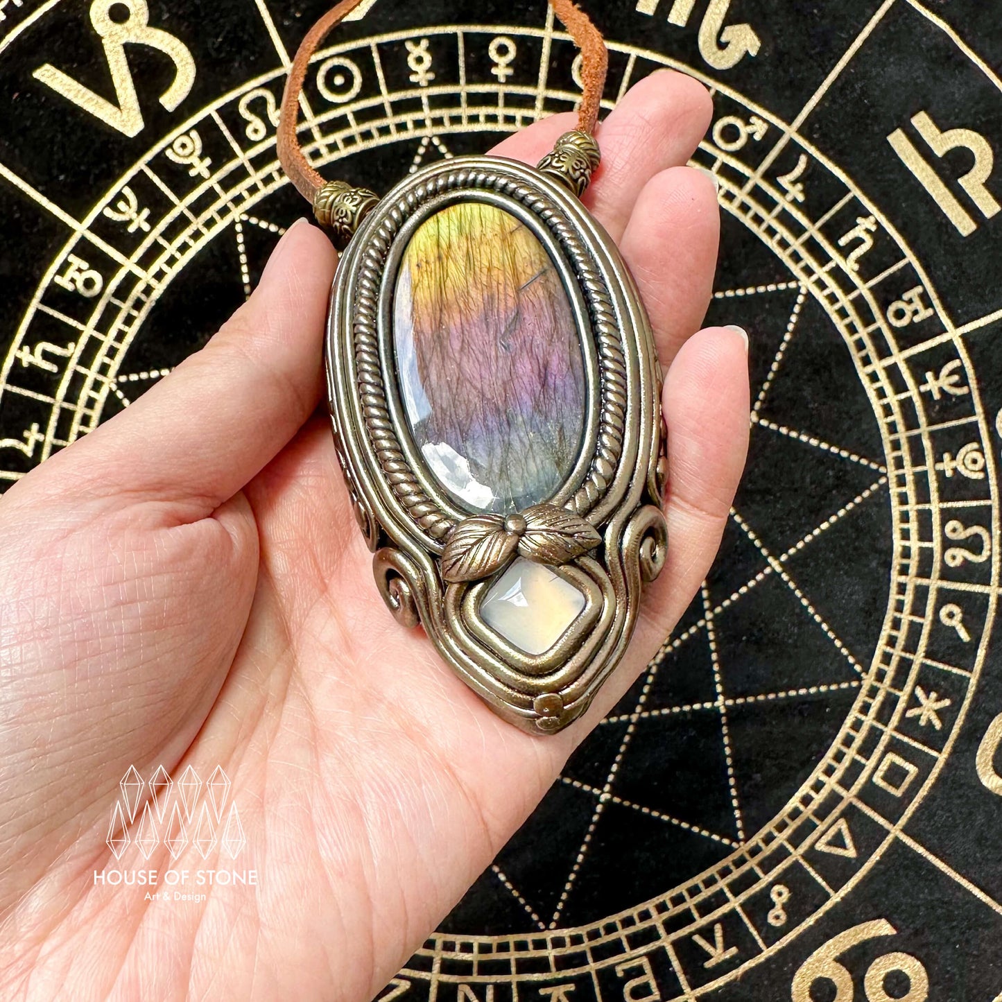 Natural Handmade Labradorite Pendant Necklace/Magic Labradorite Crystal Double-sided Pendant/Agate Labradorite Jewelry/Chakra/Altar Tool