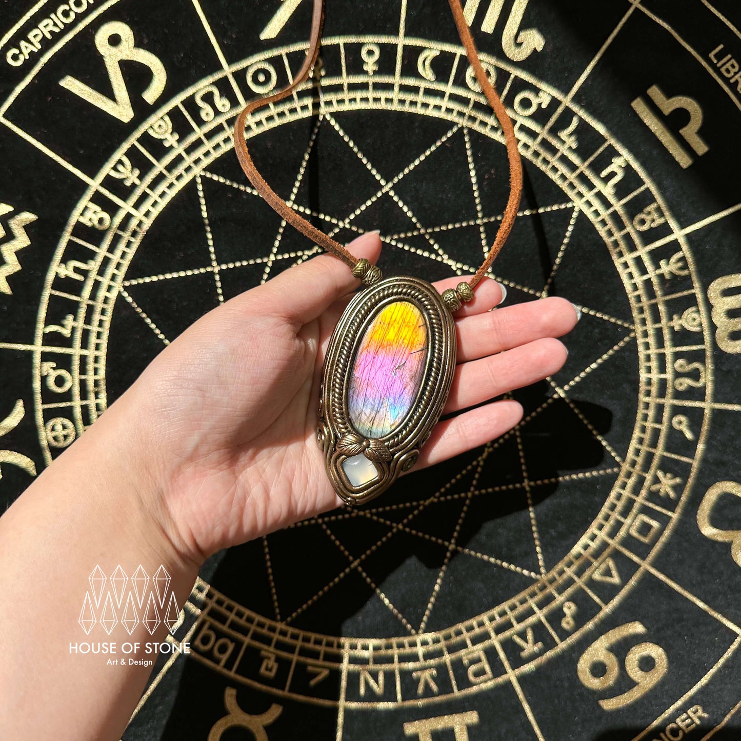 Natural Handmade Labradorite Pendant Necklace/Magic Labradorite Crystal Double-sided Pendant/Agate Labradorite Jewelry/Chakra/Altar Tool