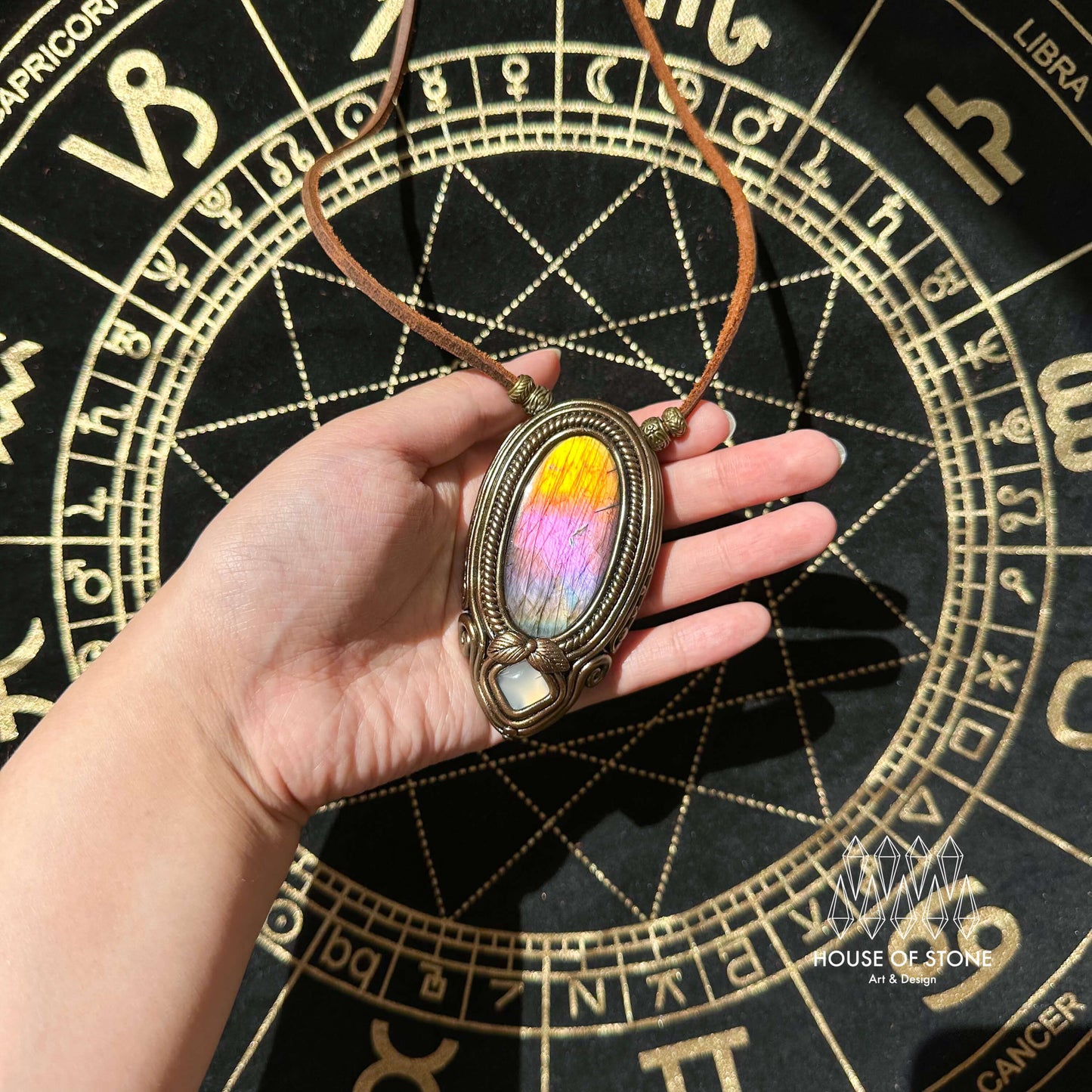 Natural Handmade Labradorite Pendant Necklace/Magic Labradorite Crystal Double-sided Pendant/Agate Labradorite Jewelry/Chakra/Altar Tool