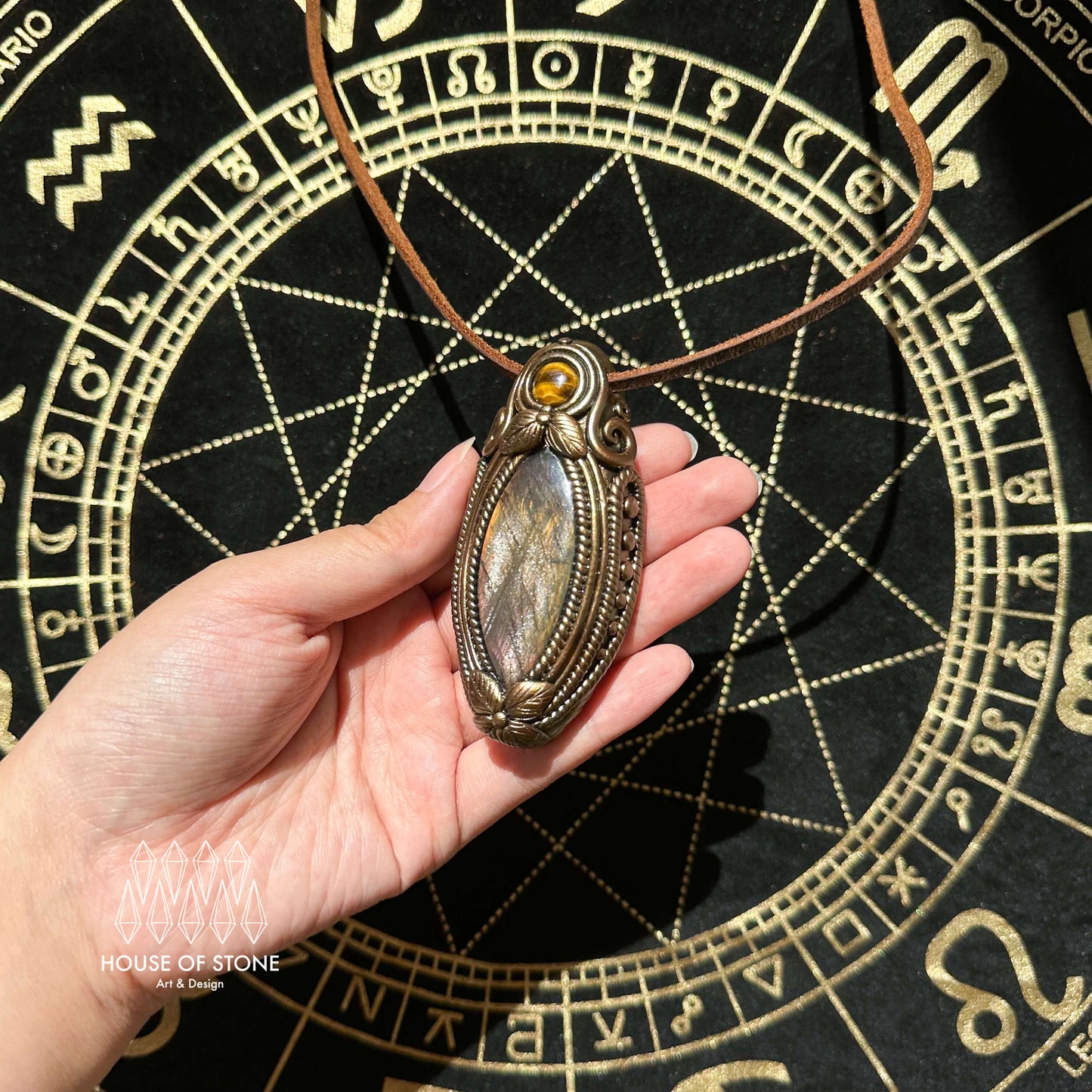 Natural Handmade Labradorite Pendant Necklace/Magic Labradorite Crystal Double-sided Pendant/Agate Labradorite Jewelry/Chakra/Altar Tool