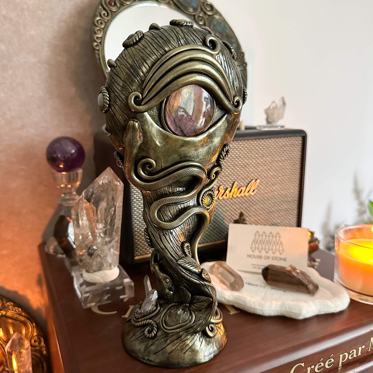 Handmade Natural Black Obsidian Mirror/Magic Obsidian Witch/Crystal Quartz with Base/Scrying Mirror/Root Chakra/Manifest Altar Tool