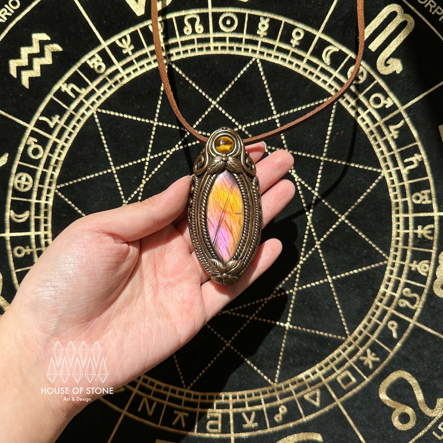 Natural Handmade Labradorite Pendant Necklace/Magic Labradorite Crystal Double-sided Pendant/Agate Labradorite Jewelry/Chakra/Altar Tool