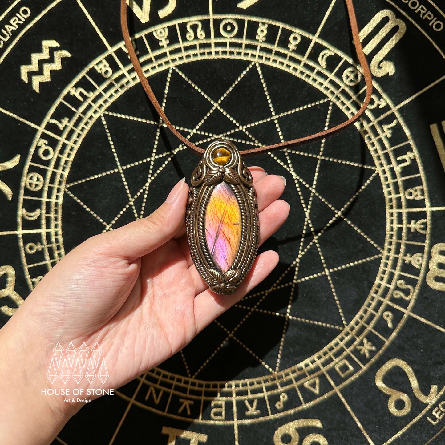 Natural Handmade Labradorite Pendant Necklace/Magic Labradorite Crystal Double-sided Pendant/Agate Labradorite Jewelry/Chakra/Altar Tool