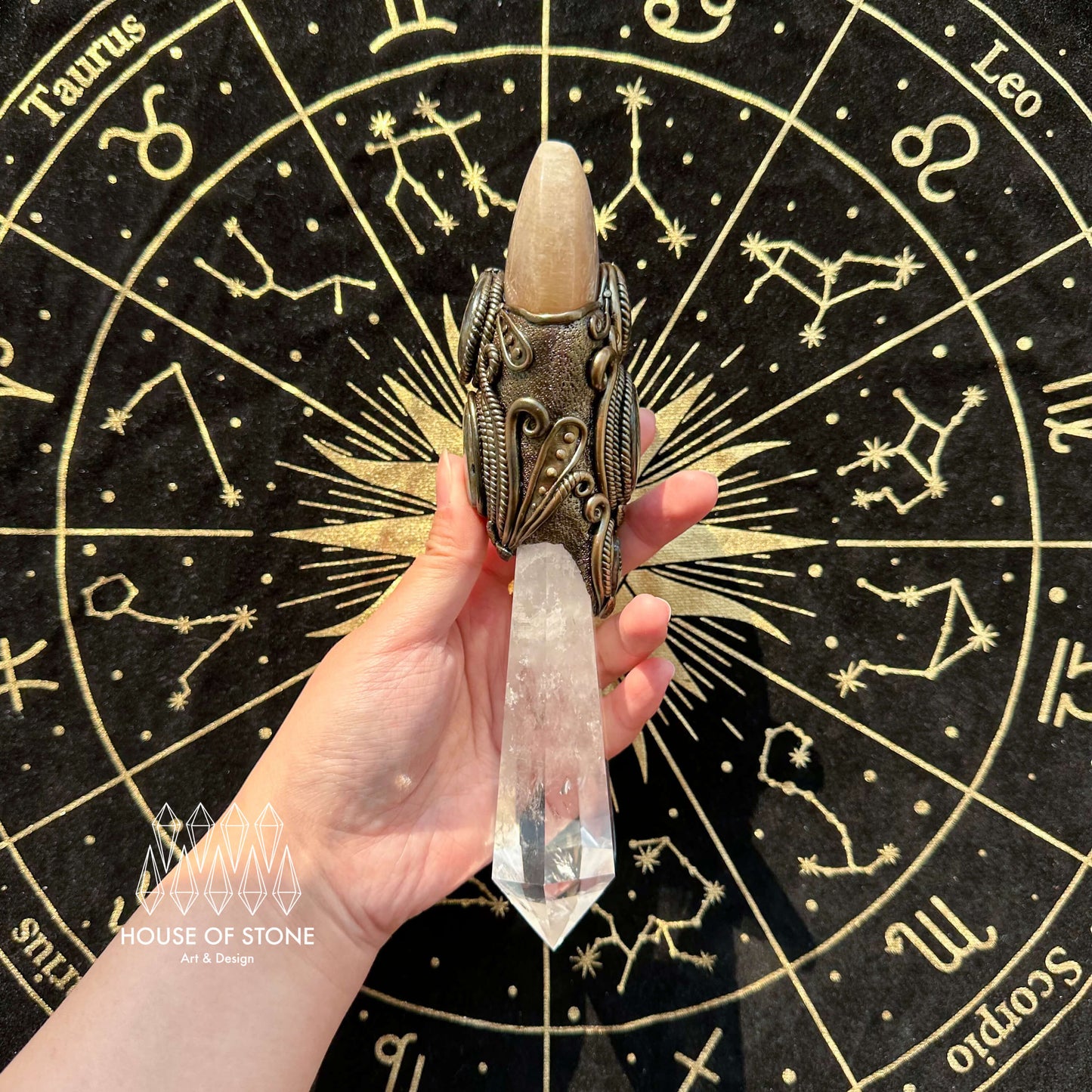 Natural Handmade Crystal Quartz Wand/Magic Witch Crystal Wand/Moonstone Clear Quartz Labradorite Wand/Chakra Healing/Manifest Altar Tool