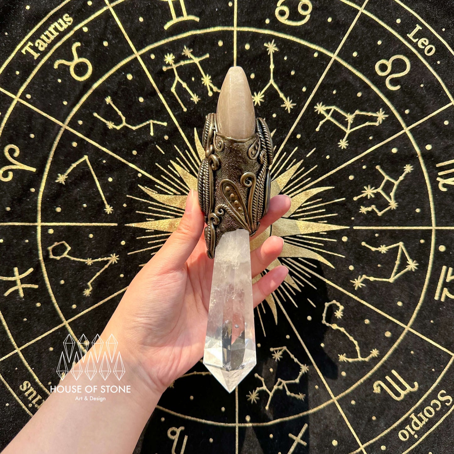 Natural Handmade Crystal Quartz Wand/Magic Witch Crystal Wand/Moonstone Clear Quartz Labradorite Wand/Chakra Healing/Manifest Altar Tool