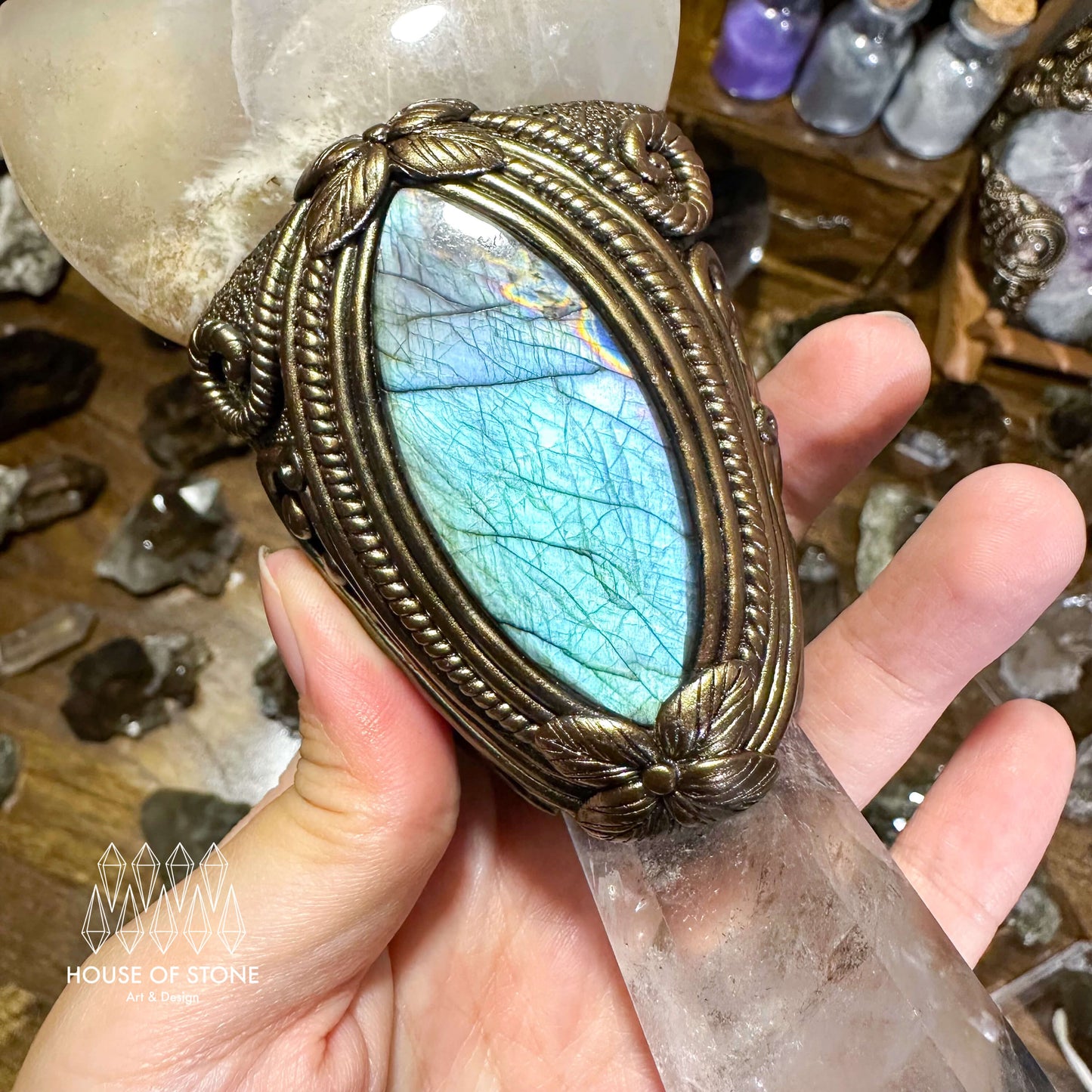 Natural Handmade Clear Quartz Crystal Wand/Magic Witch Crystal Wand/Moonstone Amethyst Labradorite Handle/Chakra/Manifest Altar Tool