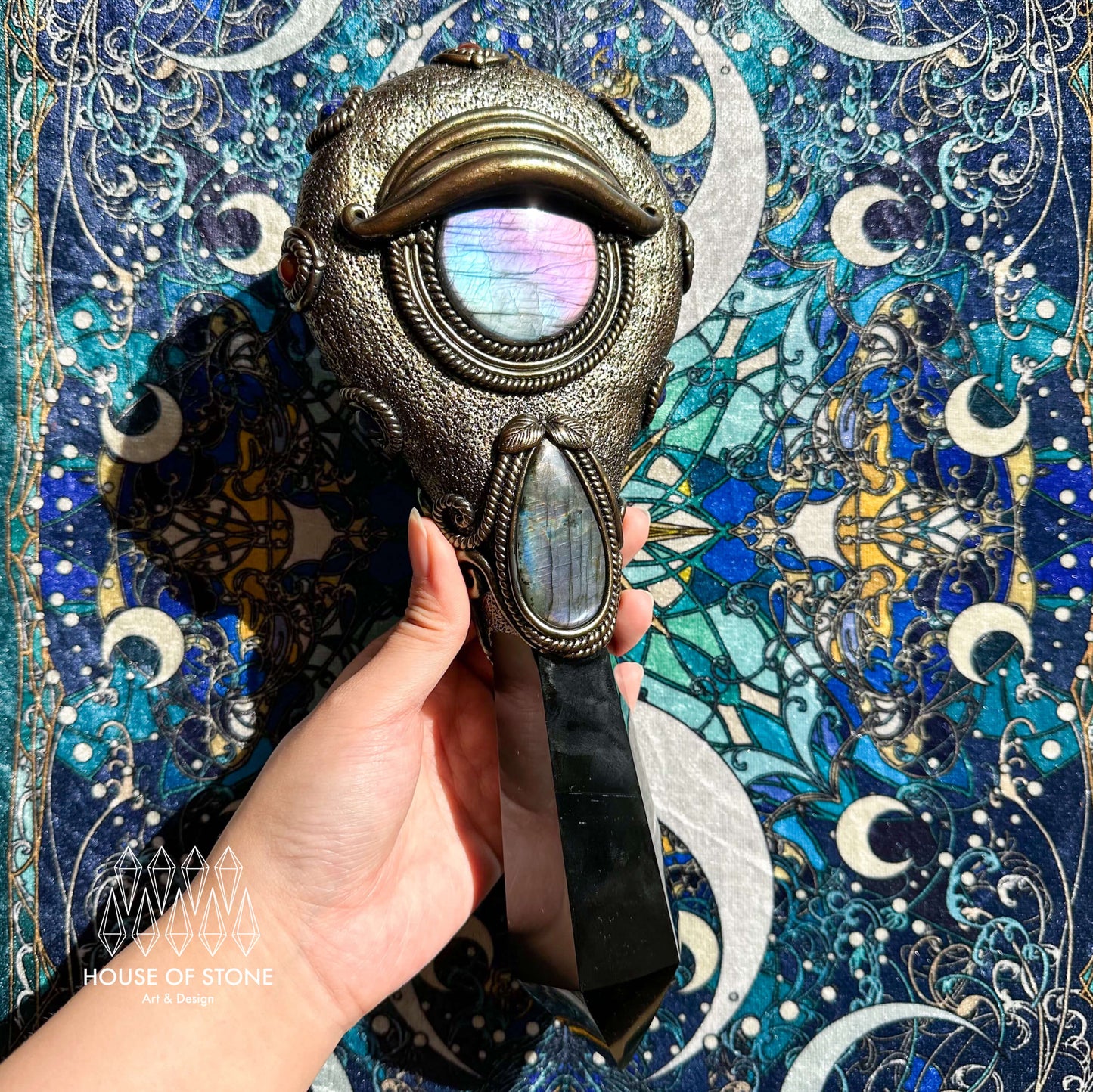 Handmade Natural Black Obsidian Mirror/Magic Obsidian Witch Wand/Crystal Quartz Wand/Scrying Mirror Wand/Root Chakra/Manifest Altar Tool