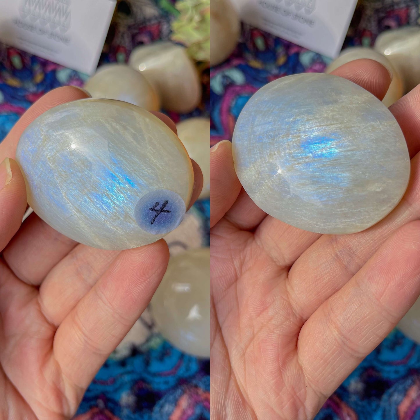 High Quality Small Moonstone Palm Stone/Natural White Moonstone Heart/Rainbow Pocket Stone/Goddess Energy/AAA