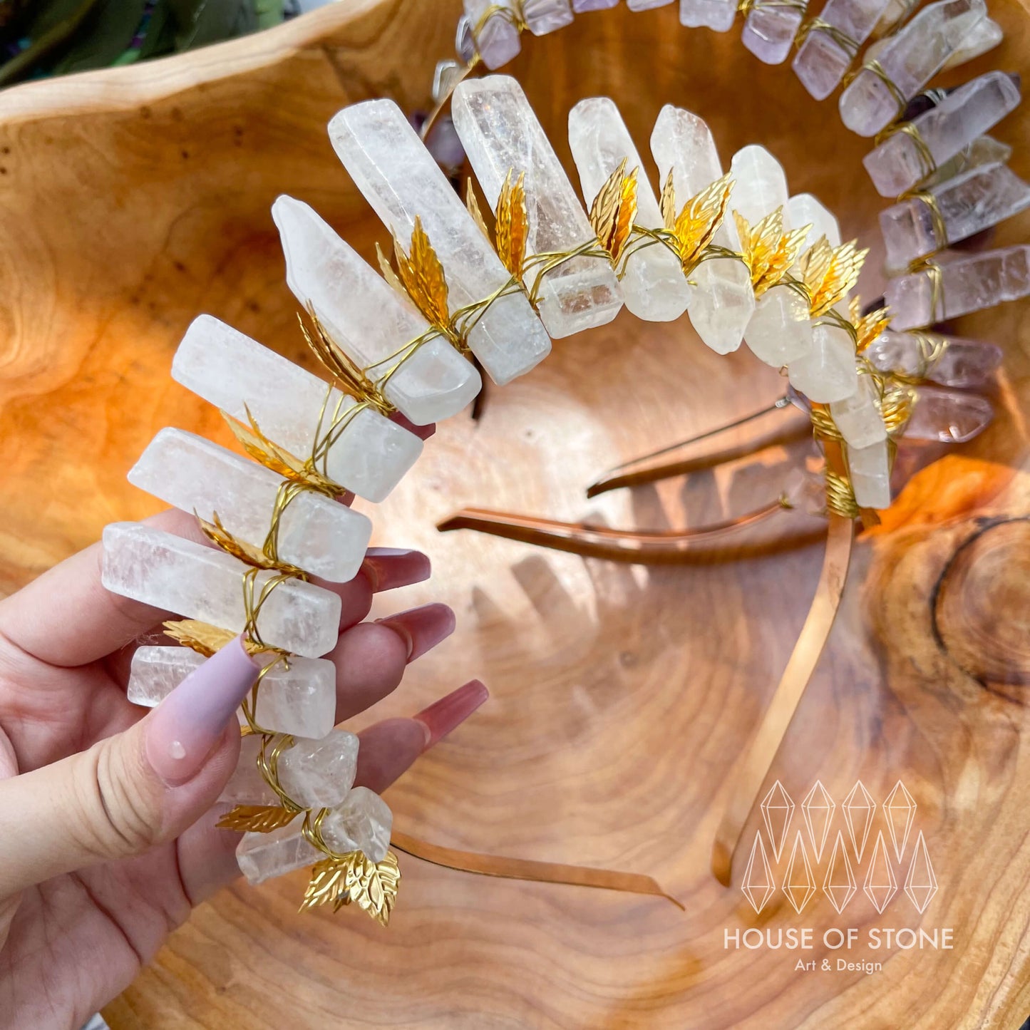 Natural Crystal Quartz Crown/Clear Quartz Crown/Leaf Tiara Healing/Wedding Bride Jewelry Headband Gift
