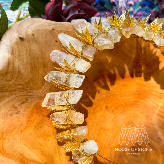 Natural Citrine Crystal Quartz Crown/Leaf Tiara Healing Hair Crown/Wedding Bride Jewelry Headband Gift/Wire Wrapped Crown