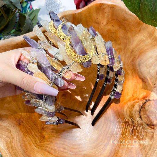 Natural Amethyst Citrine Crystal Quartz Crown/Tiara Healing Hair Crown/Wedding Bride Jewelry Headband Gift/Wire Wrapped Crown