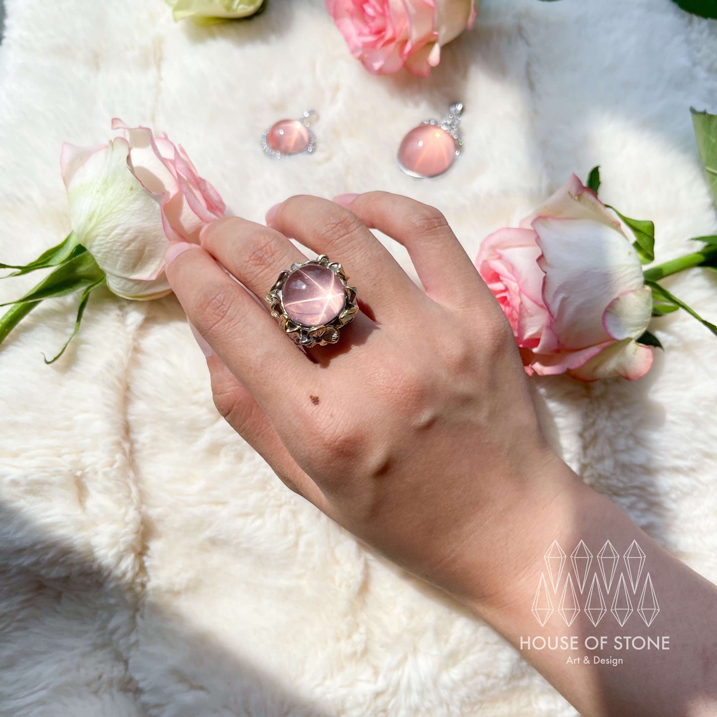 Star Rose Quartz Ring/High Quality Starlight Rose Quartz Ring/Starry Rose Quartz Jewelry
