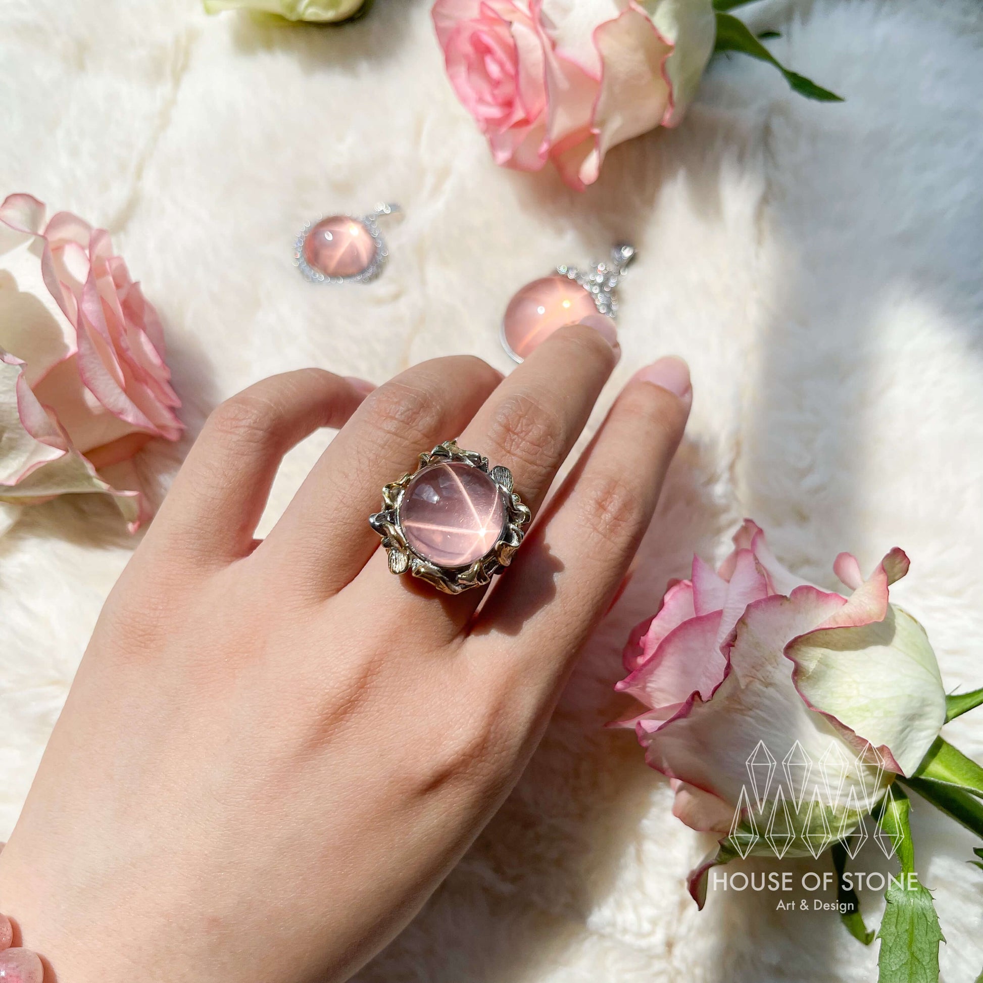 Star Rose Quartz Ring/High Quality Starlight Rose Quartz Ring