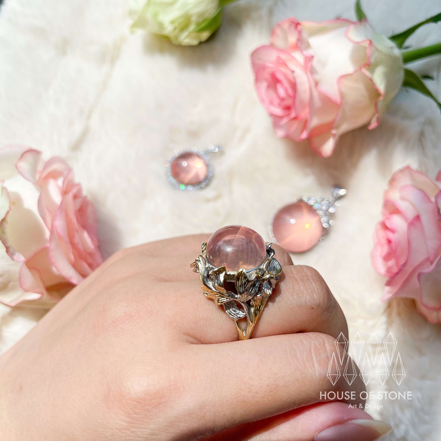 Star Rose Quartz Ring/High Quality Starlight Rose Quartz Ring/Starry Rose Quartz Jewelry