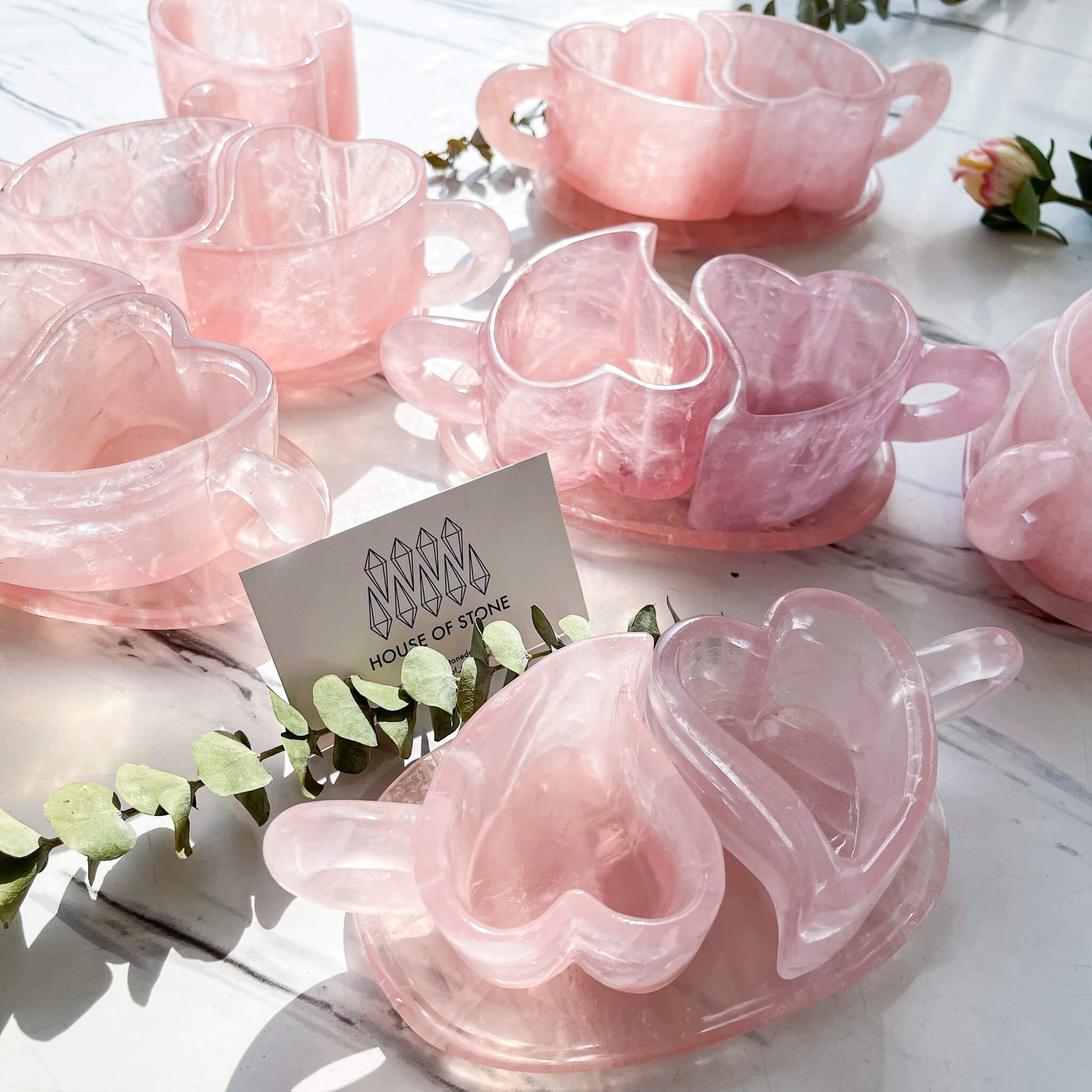 5322 - Crystal Heart Mug Set - Rose Quartz - Comes with Coaster - 2 Cups in  Each Set - Top Quality Crystal