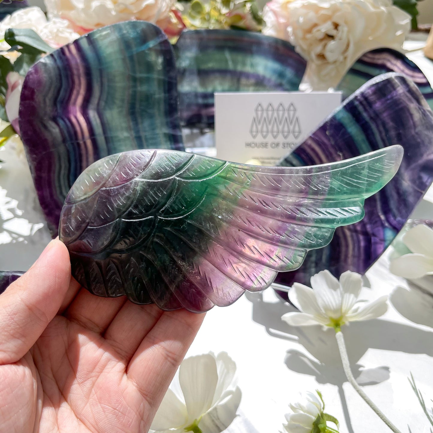 Natural Rainbow Fluorite Wings/Hand Carved Wings/A Pair of Fluorite Crystal Angel Wings
