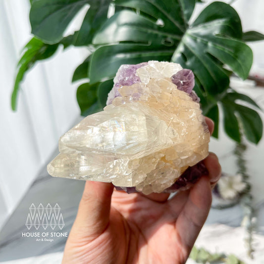 Natural Large Amethyst Geode with Calcite/Amethyst Crystal Cluster/Uruguay Amethyst Standing Cluster/Crown Chakra/AAA2