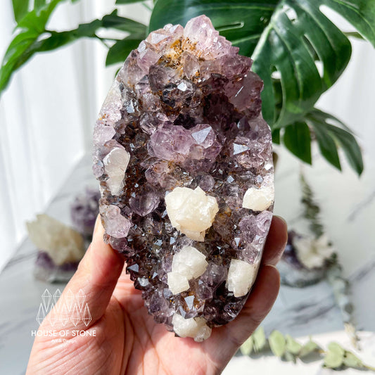 Natural Large Amethyst Geode with Calcite/Amethyst Crystal Cluster/Uruguay Amethyst Standing Cluster/Crown Chakra/AAA1