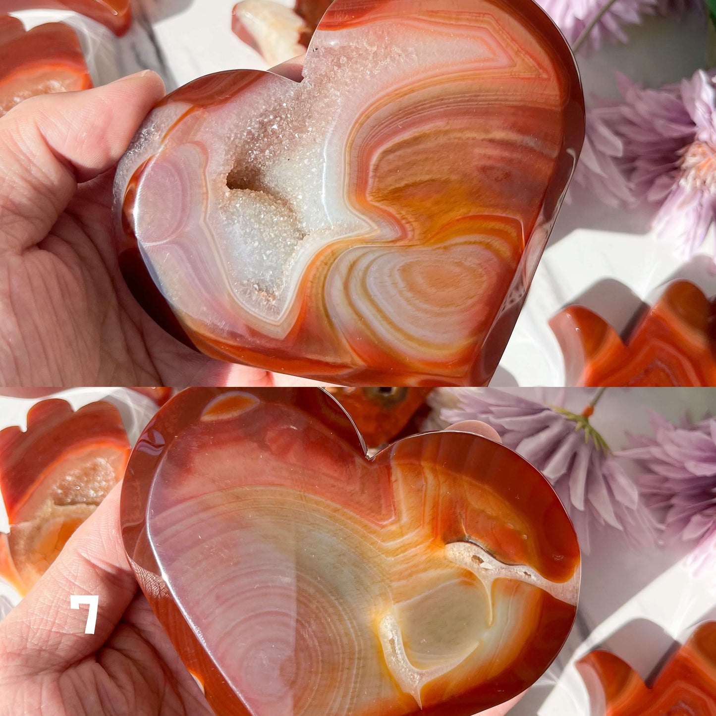 Natural Hand Carved Carnelian Heart/Druzy Carnelian Agate Hamsa Hand/Crystal Carvings