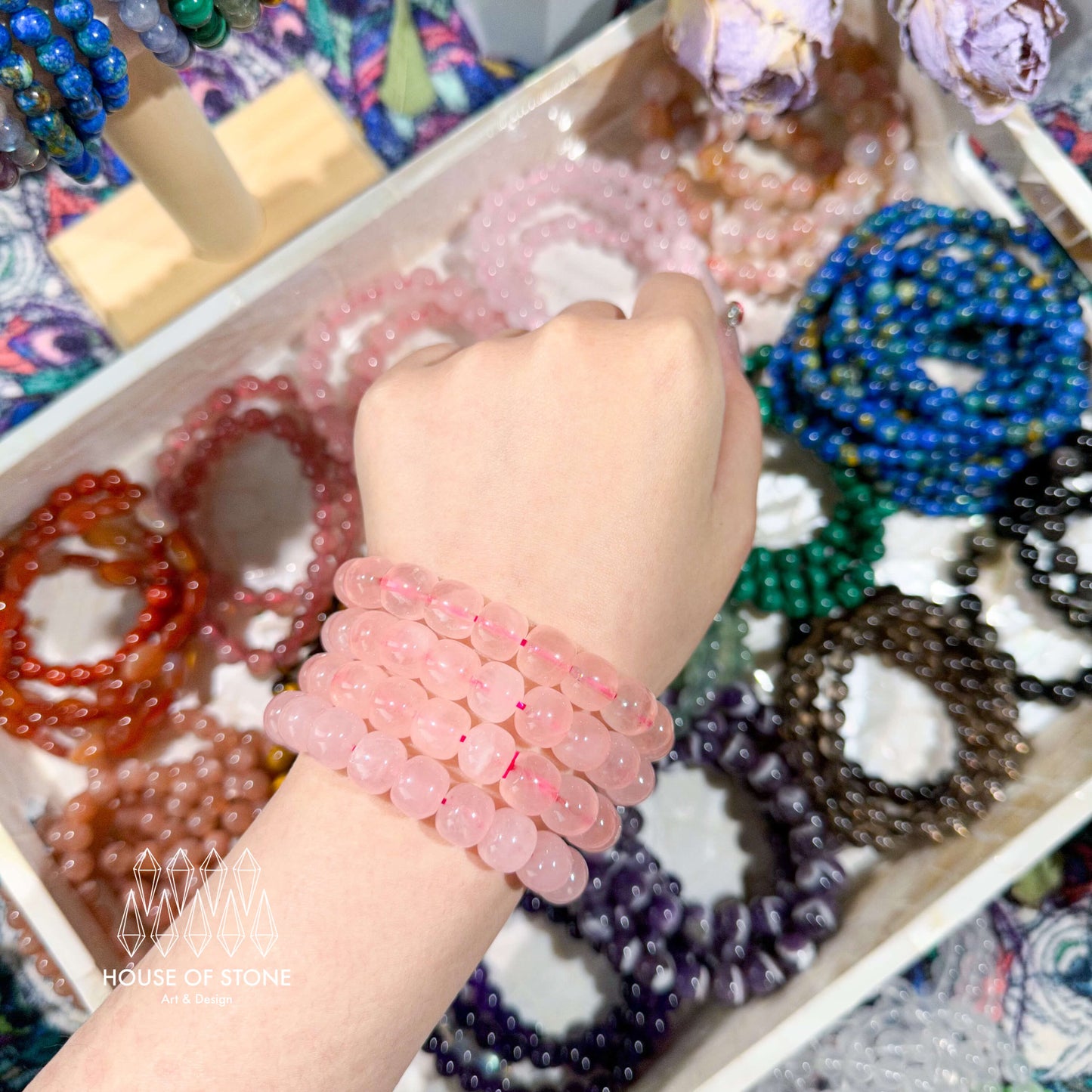 Natural Rose Quartz Bracelet/High Quality Rose Quartz Jewelry/Rose Quartz Beads Bracelet