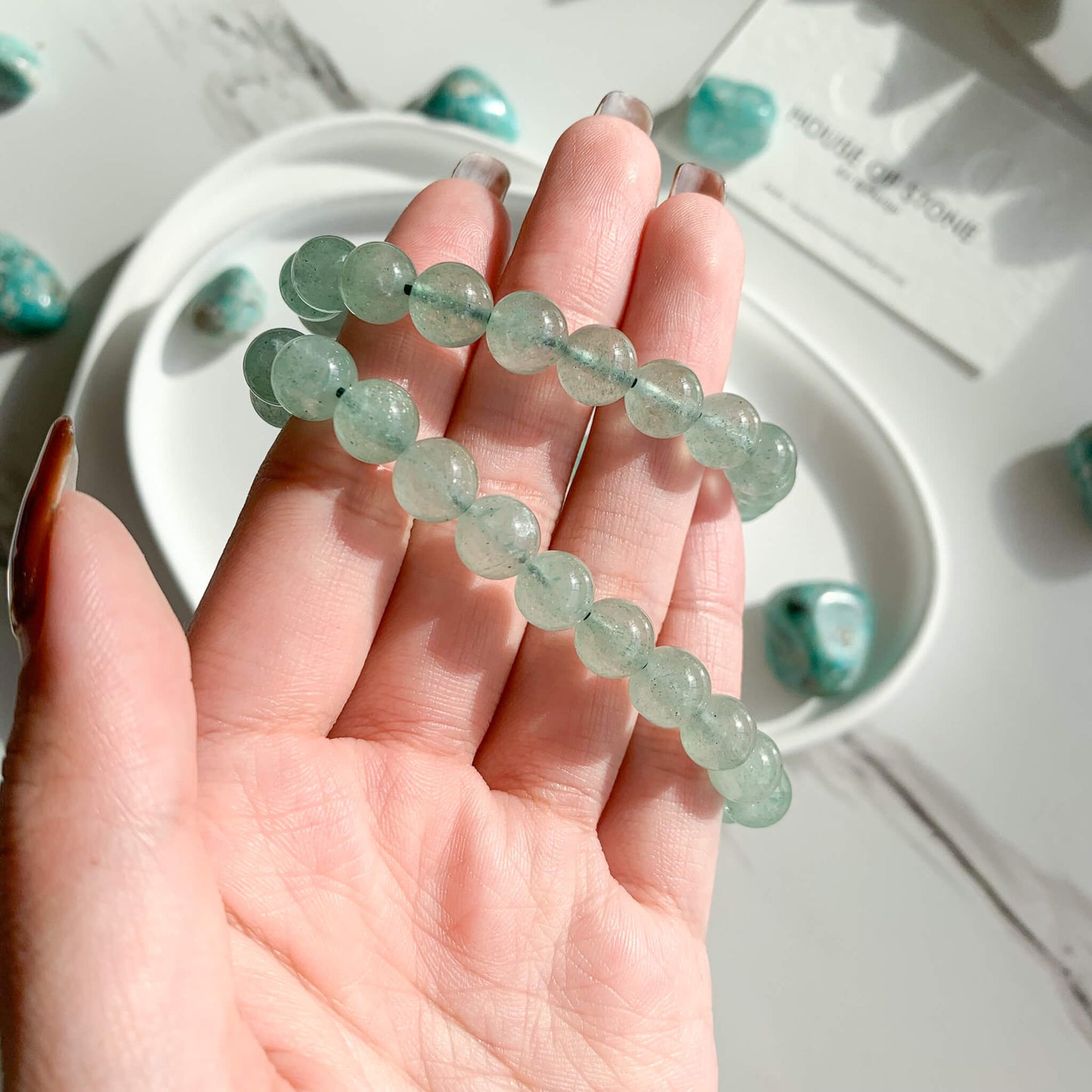 Green Strawberry Quartz Bracelet/Crystal Beads/Gemstone Jewelry