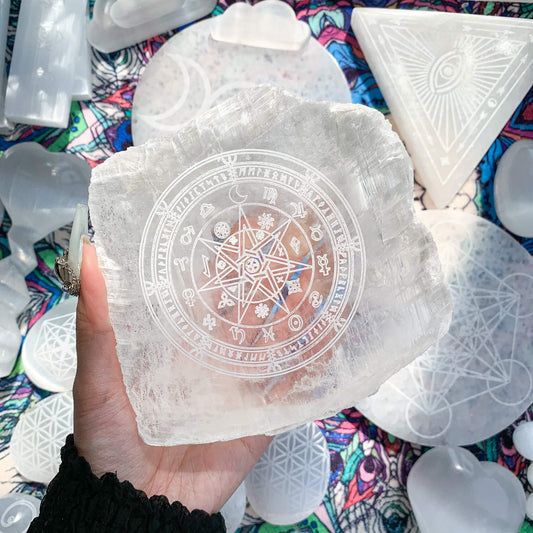 Natural Clear Selenite Crystal Stand Piece/Etched Selenite Piece/Large Selenite Crystal Slab