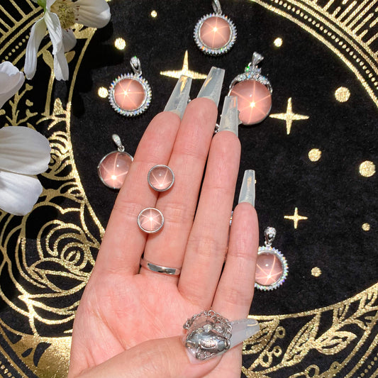 Star Rose Quartz Earrings/High Quality Starlight Rose Quartz Earrings/Starry Rose Quartz Jewelry