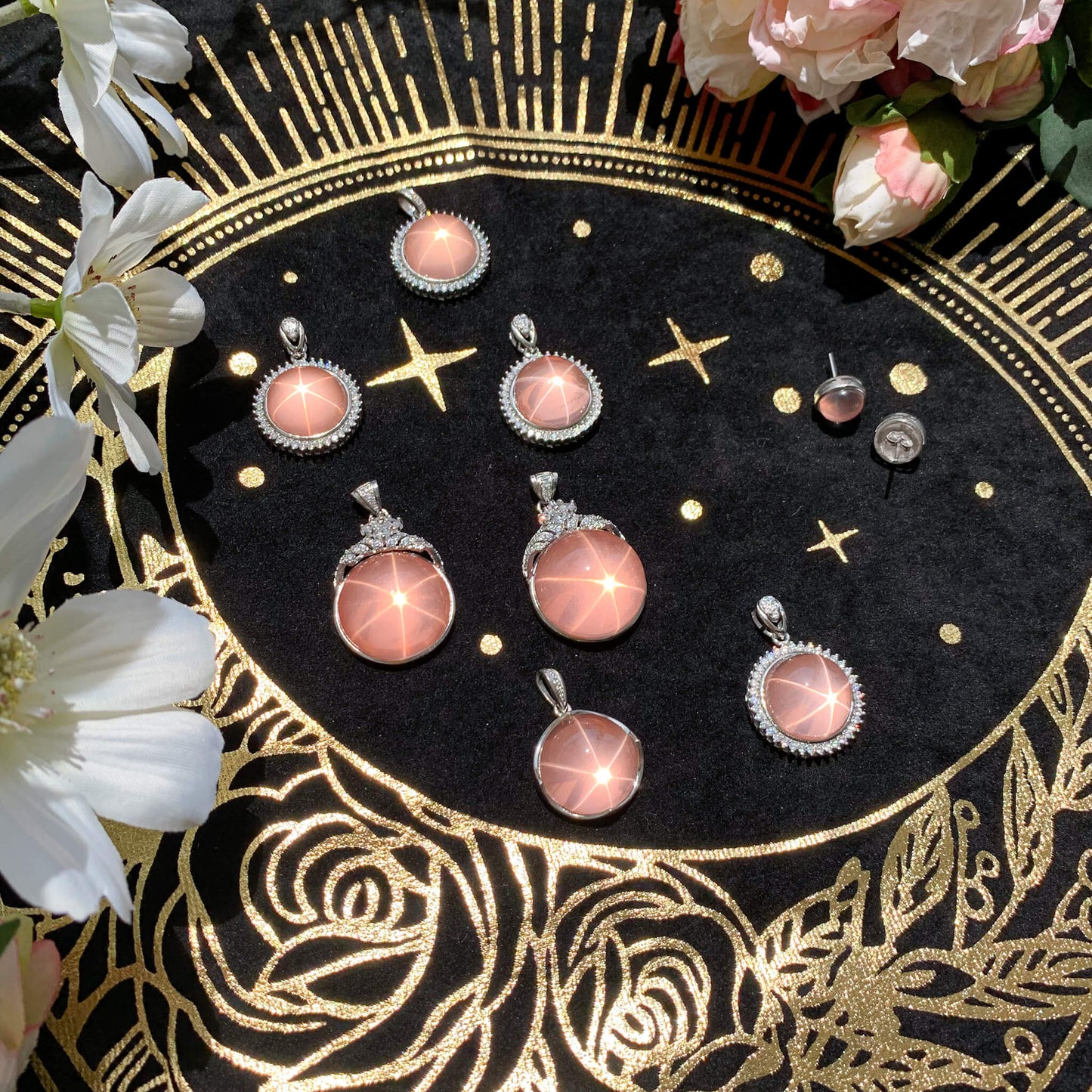 Star Rose Quartz Earrings/High Quality Starlight Rose Quartz Earrings/Starry Rose Quartz Jewelry
