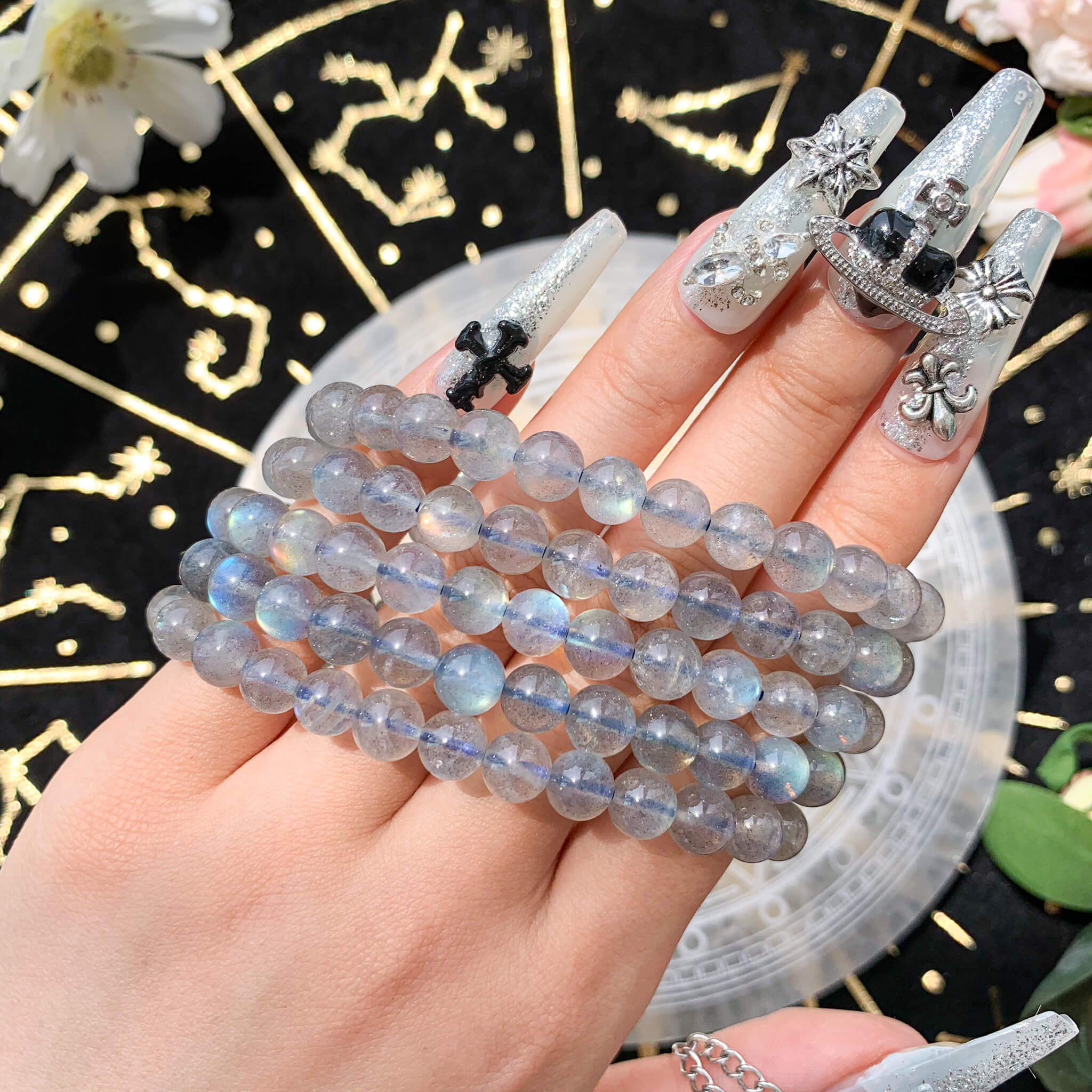 Natural Labradorite Grey Moonstone Bracelet Round Beads Crystal Quartz  Healing Stone Fashion Women Jewelry Gift - Bracelets - AliExpress