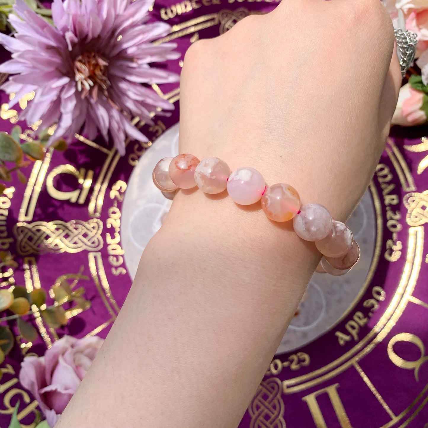 Sakura Agate Bracelet/Natural Flower Agate Bracelet/Agate Bracelet