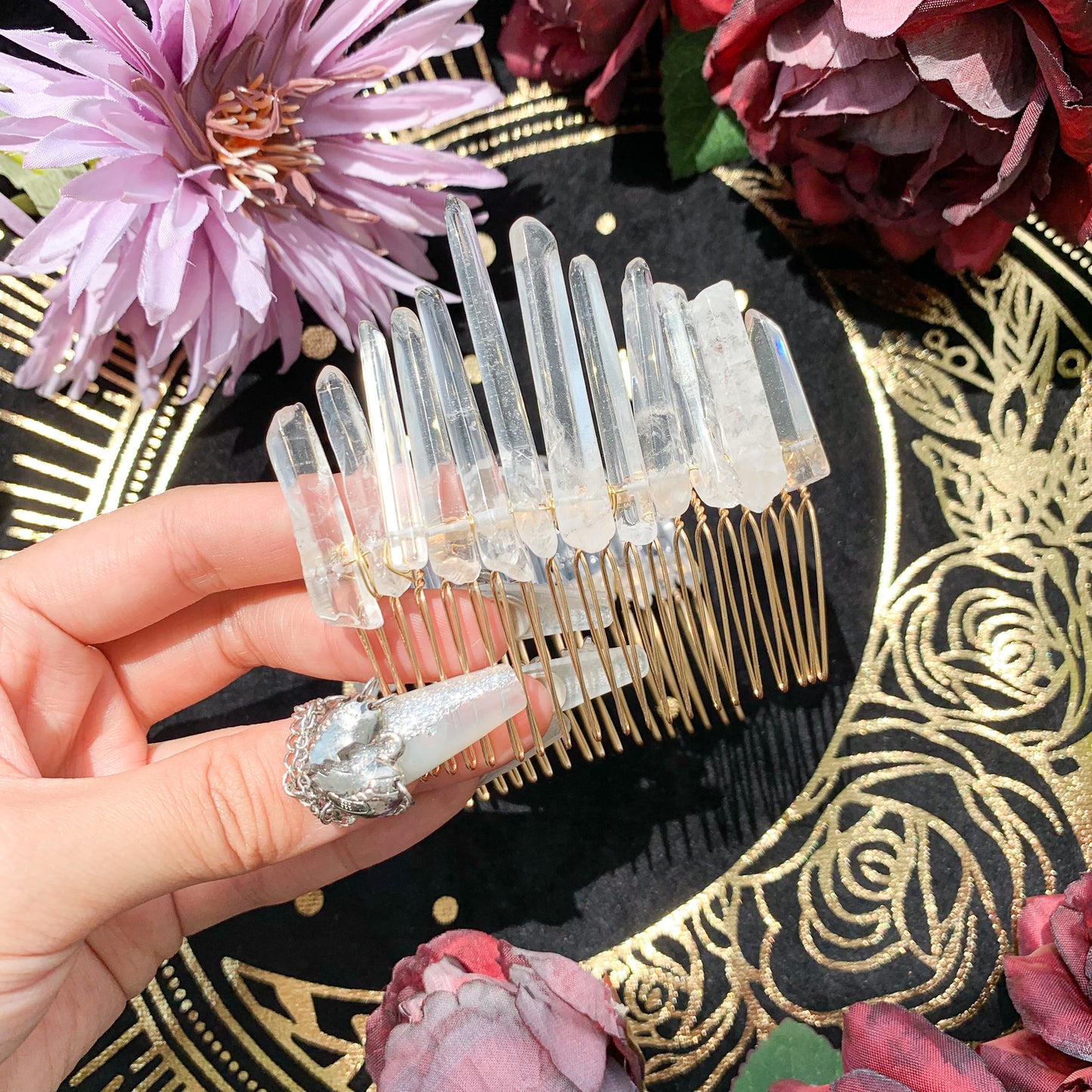 Natural Crystal Quartz Crown/Clear Quartz Crown/Tiara Healing Hair Comb/Wedding Bride Jewelry Gift