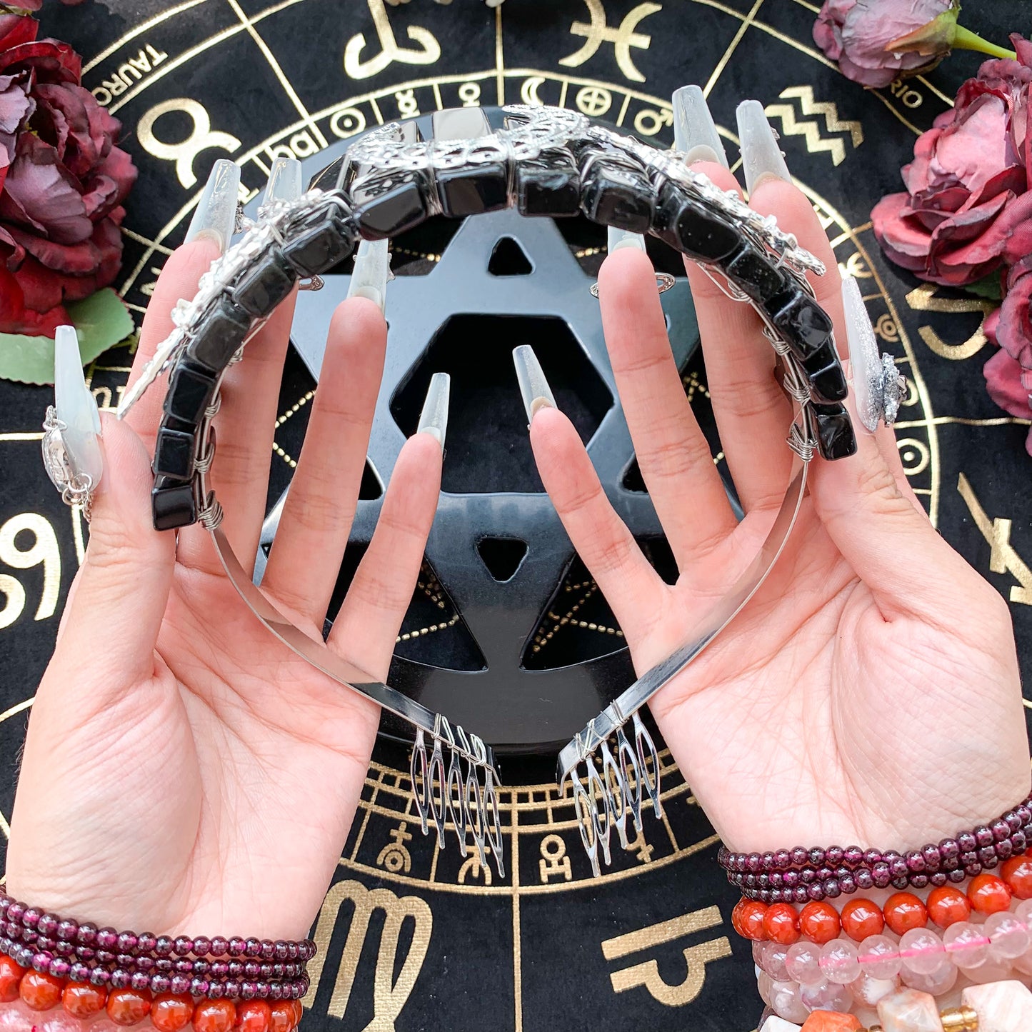 Raw Crystal Quartz Crown/Clear Quartz Crown/ Obsidian Tiara Healing Hair Crown/Wedding Bride Jewelry Headband Gift