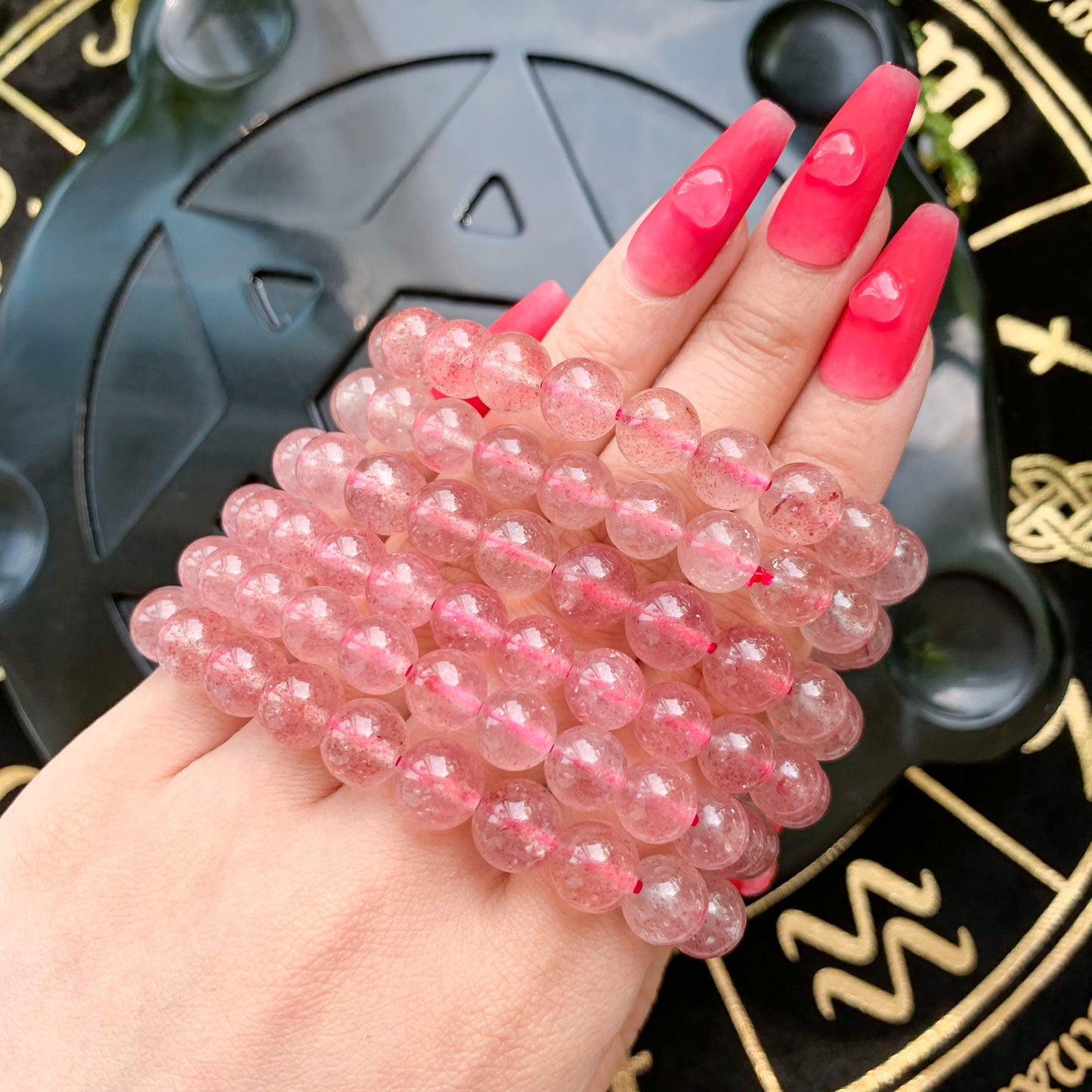Strawberry Quartz Bracelet/Natural Gemstone Adjustable Bracelet