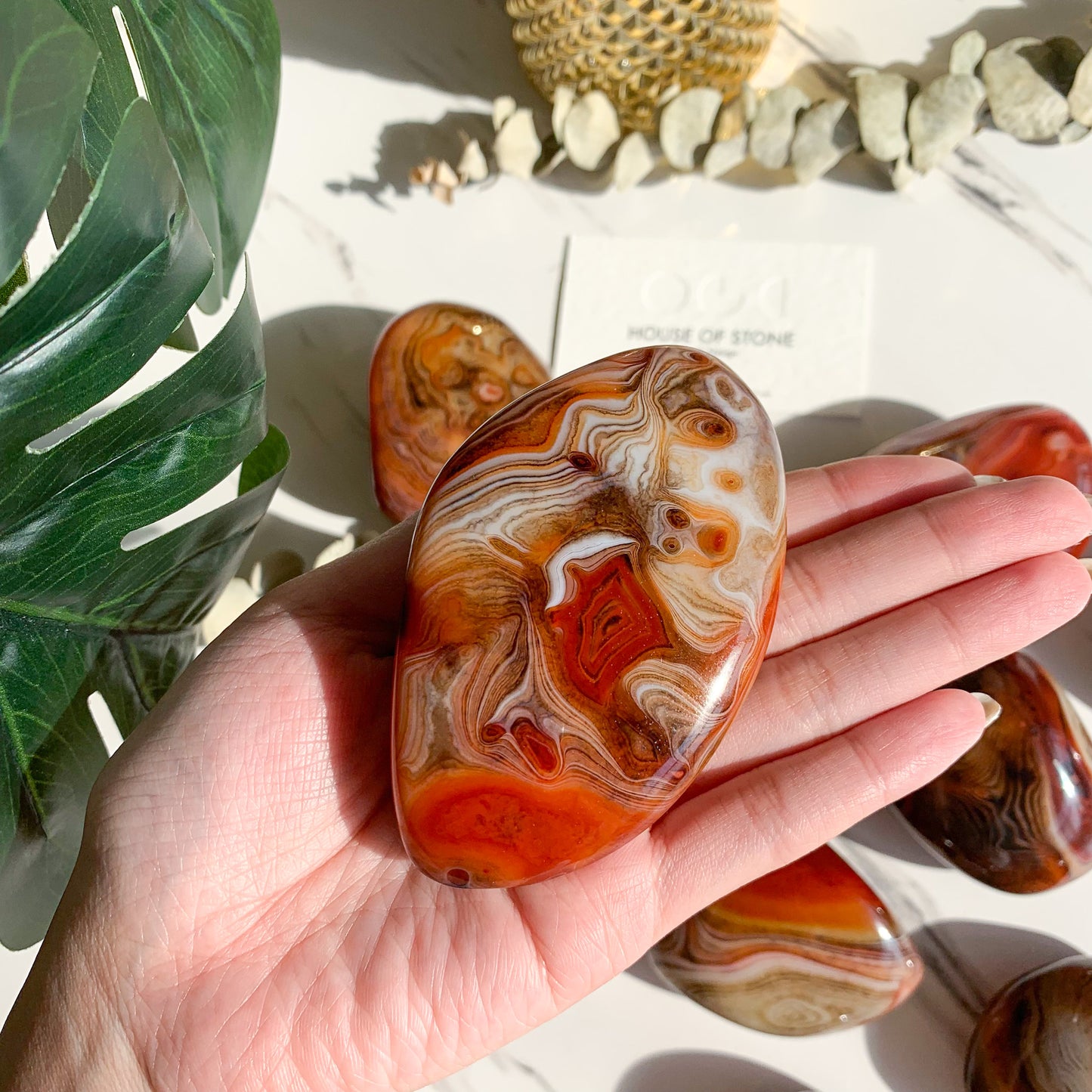 Red Sardonyx Agate Palm Stone/Silk Agate Stone/Madagascar Banded Agate Pocket Stone