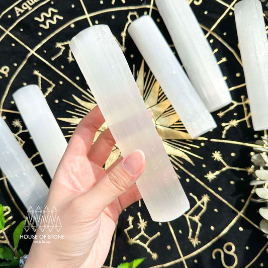 Natural Cylinder Selenite Harmonizer Pair/Long Selenite Harmonizer Cleansing Wand/Selenite Meditation Tool/Crown Chakra Healing