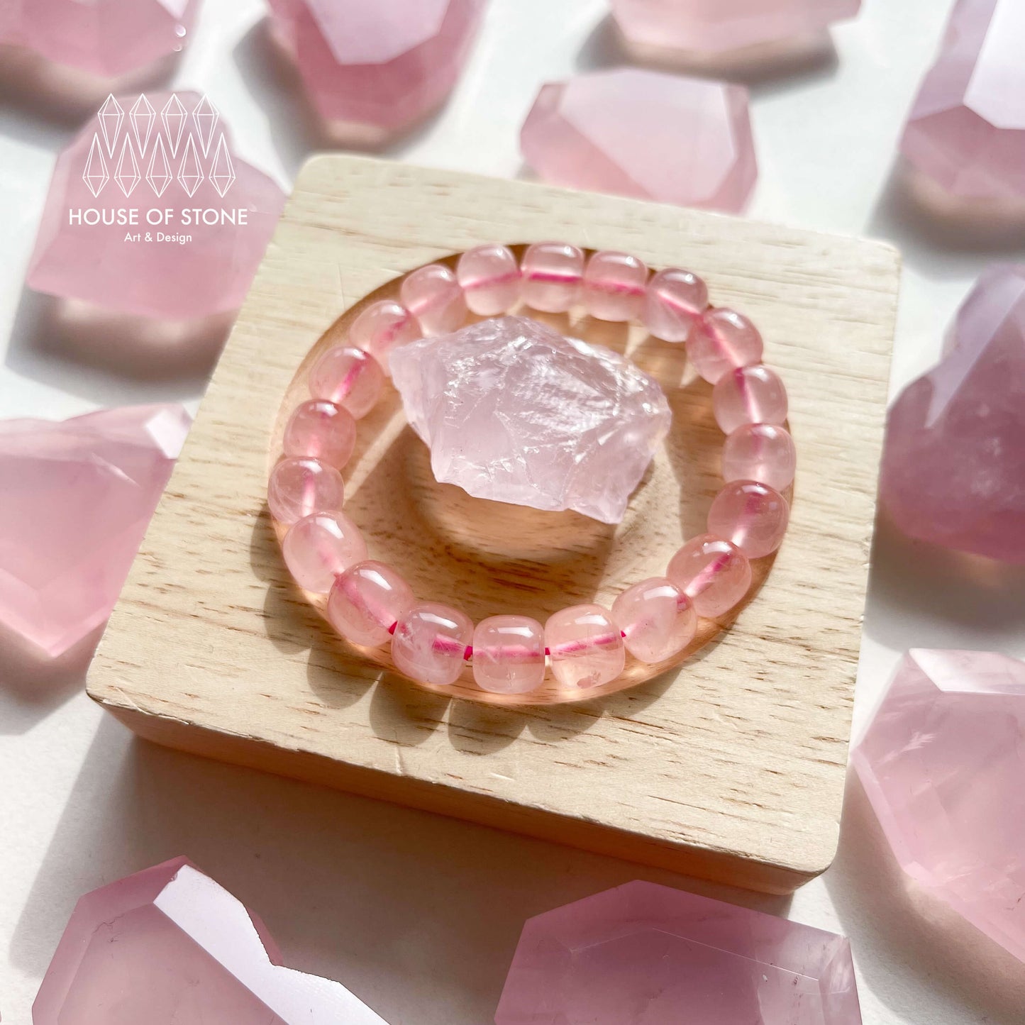 Rose Quartz Heart Set/Crystal Faceted Heart Pack/Rose Qaurtz Bracelet/Valentine’s Day Gift/Heart Chakra