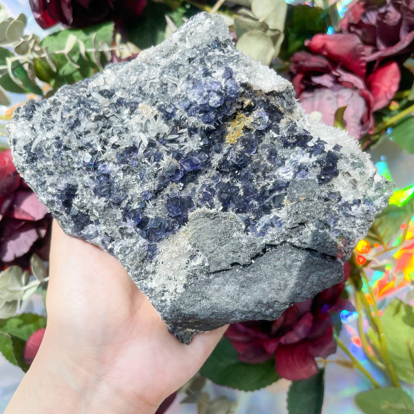 Large Tanzanite Purple Fluorite with Clear Quartz Specimen/Natural Raw Purple Fluorite Specimen