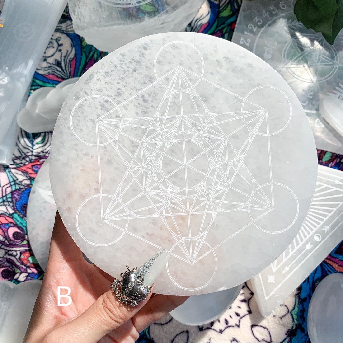 Selenite Crystal Charging Plate/Cleanse Crystals Plate/Selenite Etched Plate