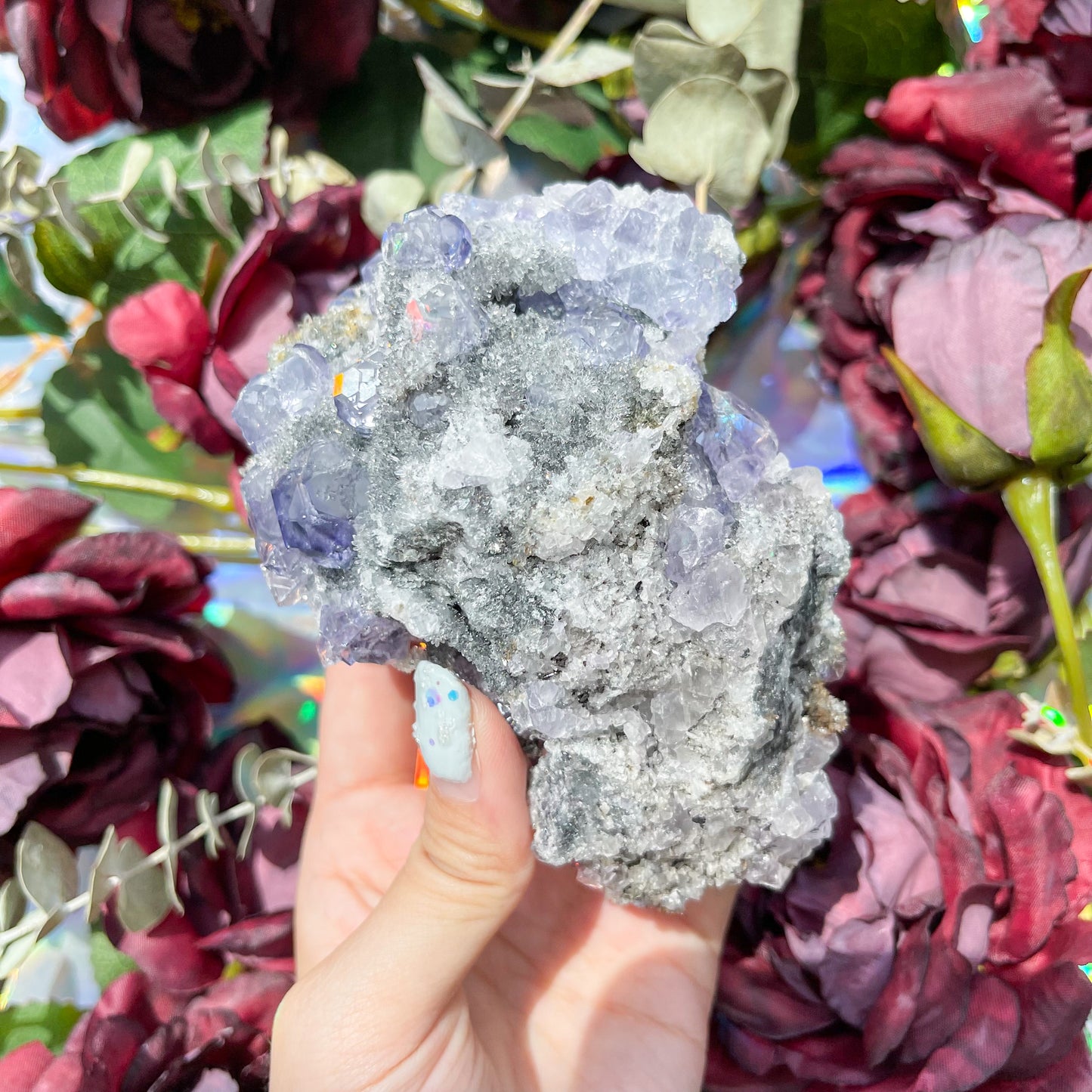 Tanzanite Purple Fluorite with Clear Quartz Specimen/Natural Raw Purple Fluorite Specimen