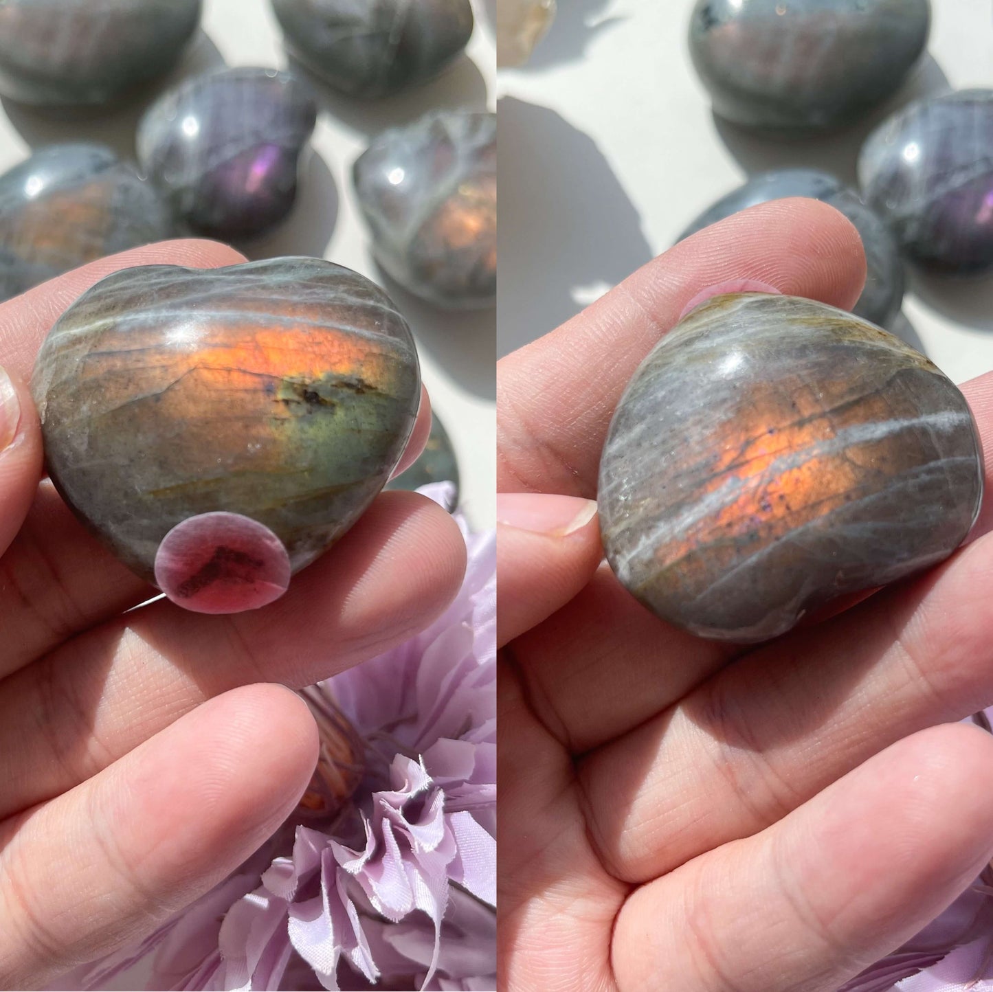 Purple Labradorite Palm Stone/Rainbow Flash Labradorite Heart/Natural Purple Labradorite Pocket Stone