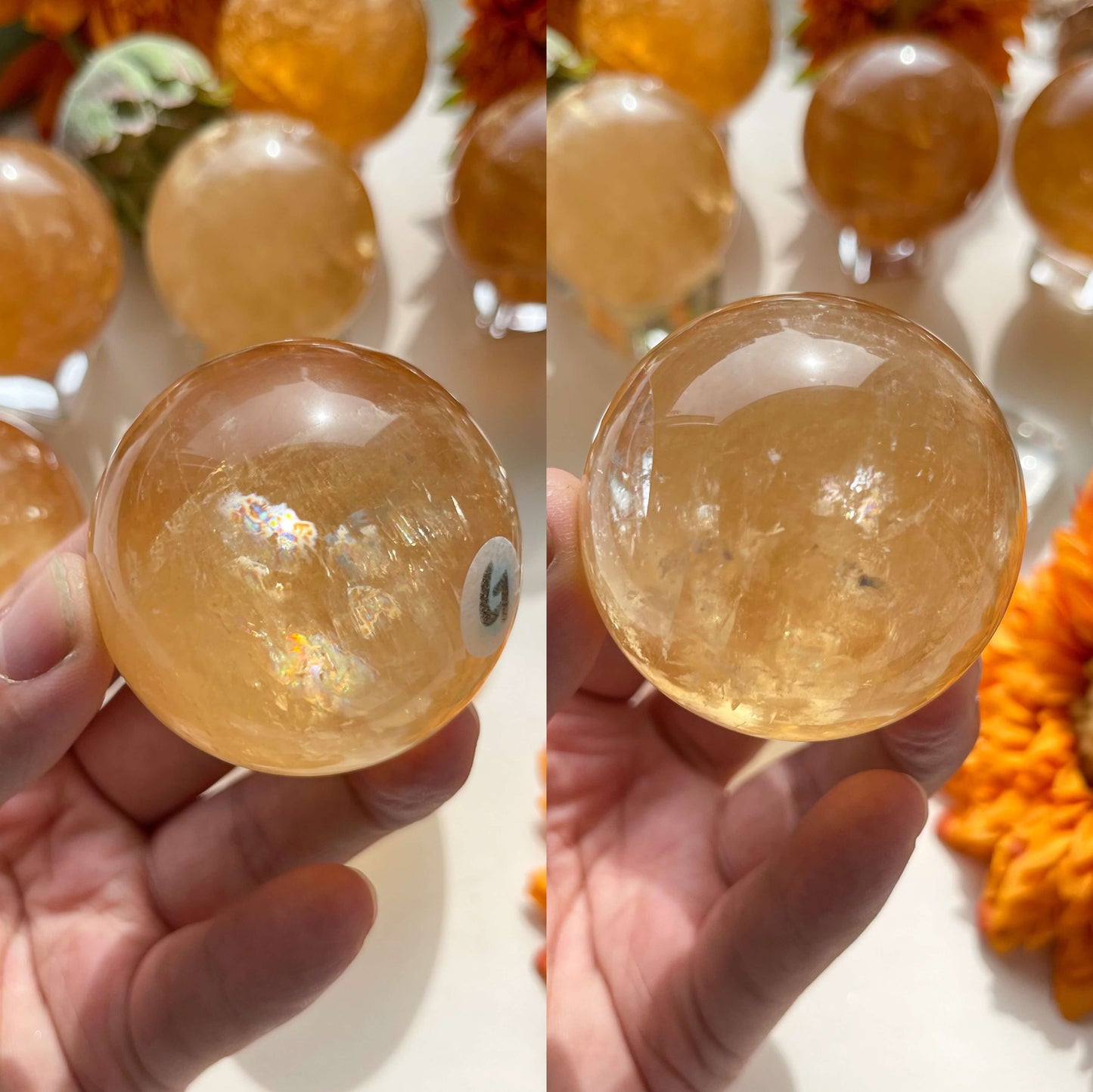 Optical Honey Calcite Sphere/Optical Rainbow Golden Calcite Sphere/Amber Calcite Crystal Sphere