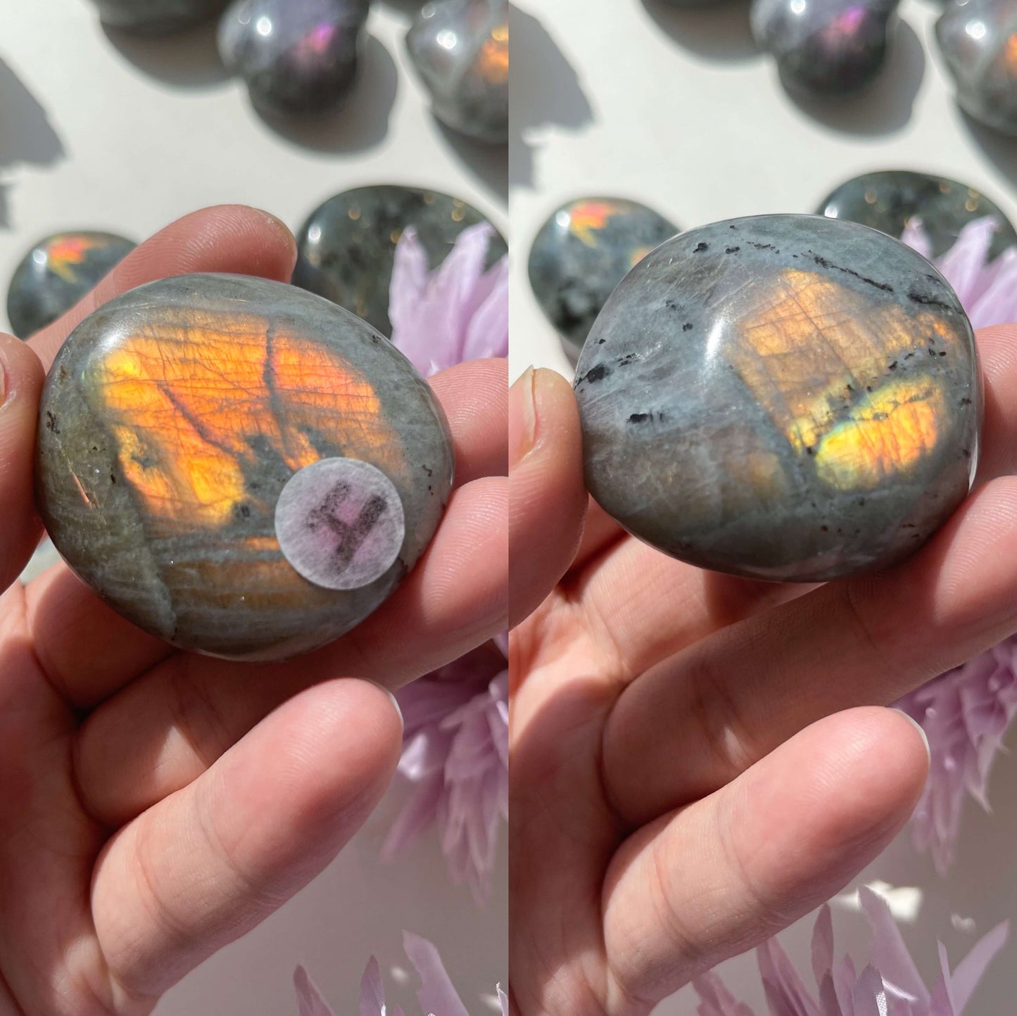 Purple Labradorite Palm Stone/Rainbow Flash Labradorite Heart/Natural Purple Labradorite Pocket Stone