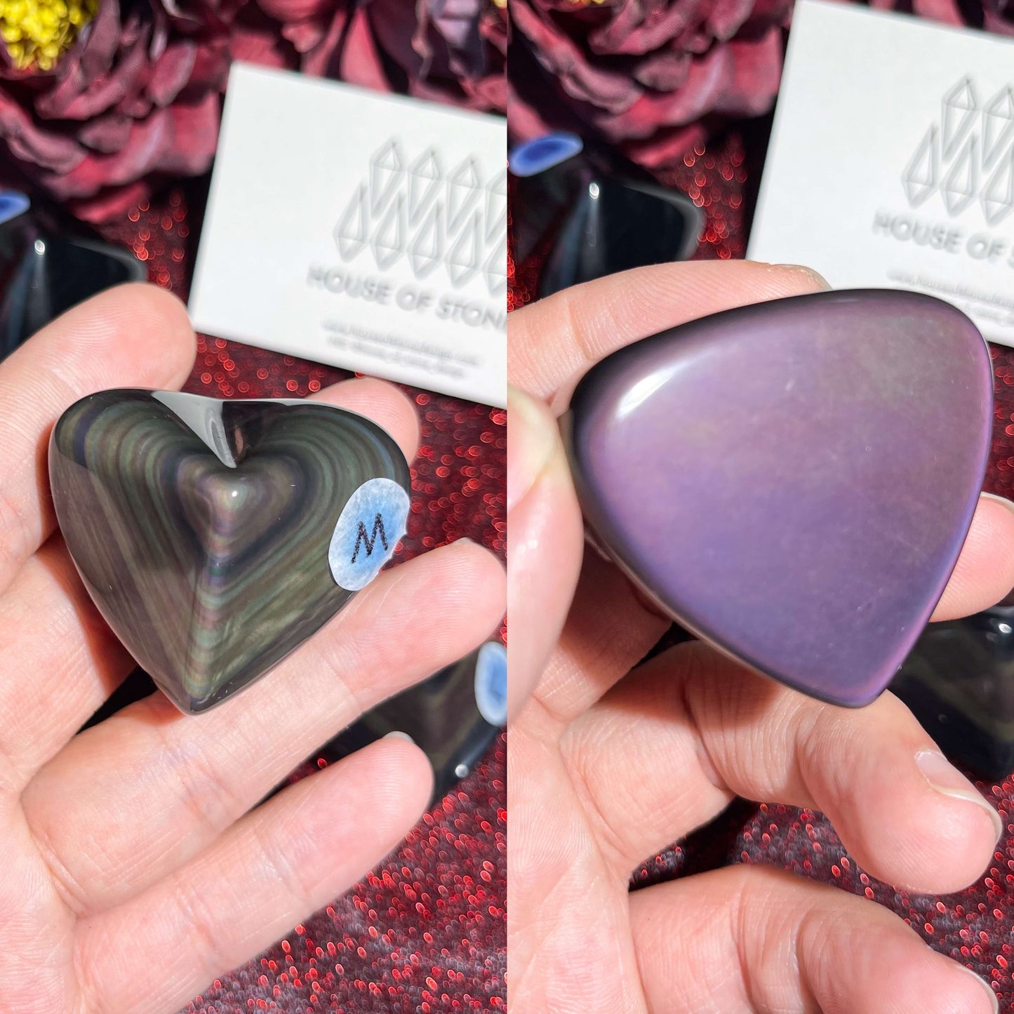 Natural Rainbow Obsidian Heart/Rare Colorful Obsidian Hand Carved Heart/Obsidian Palm Stone